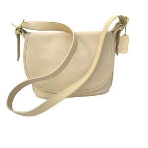 Coach Vintage Leather Flap Shoulder Bag Ivory Cream Messenger Bag Y2K Crossbody